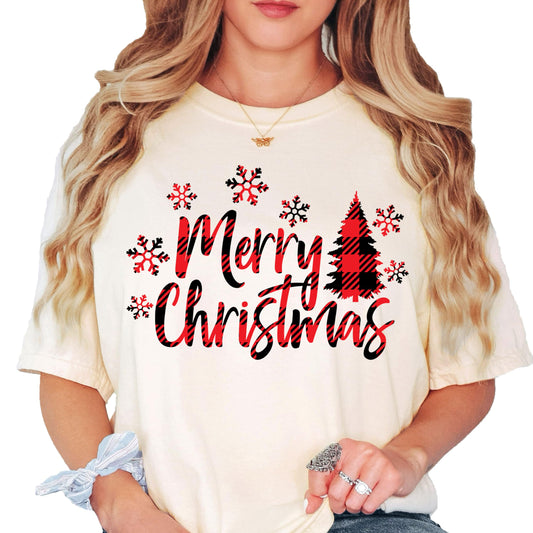 Merry Christmas Plaid Matching Family Shirts for Kids and Adults