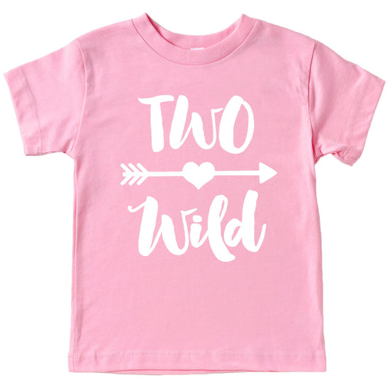 Two Wild 2nd birthday toddler girls shirt with white graphic on mauve, front view