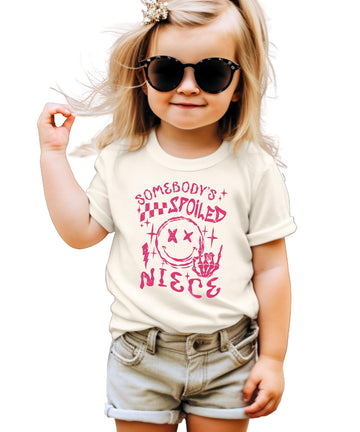 Sombodys Spoiled Niece Shirt for Youth and Toddler Girls Funny T-Shirt for Kids Pink Shirt Youth Medium