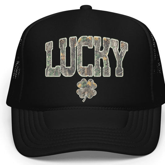 Lucky Trucker Hat for Women Men Classic 5 Panel Foam Front Mesh Snapback
