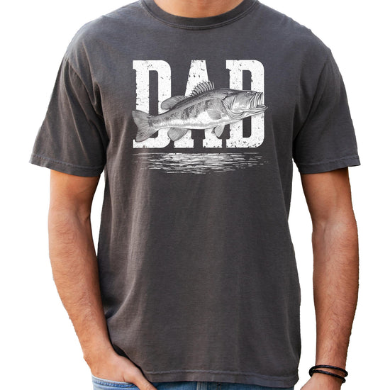 Men's fisherman tee laid flat showing full fish graphic design detail