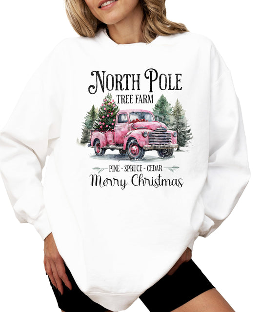 North Pole Tree Farm Sweatshirt for Women Teens and Girls Merry Christmas Holiday Pullover