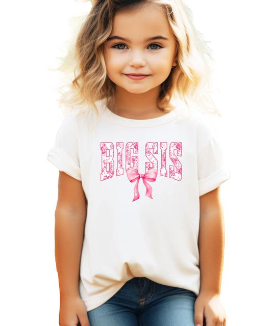 Pink Floral Big Sis Shirt for Toddlers, Girls & Teens Older Sister Coquette Bow T-Shirt