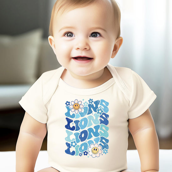 Blue Lions team shirt flat lay showing graphic design detail