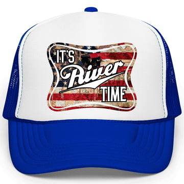 It's River Time American Flag Women and Men's Foam Front Classic 5 Panel Mesh Snap Back Trucker Hat