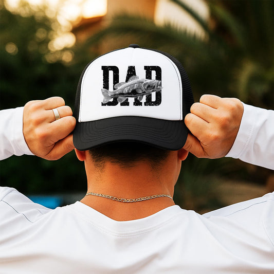 Dad Fish Trucker Hat Distressed Fishing Adjustable Cap Classic 5 Panel Foam Front Mesh Snapback