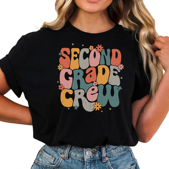 Youth size retro second grade shirt with trendy vintage floral design