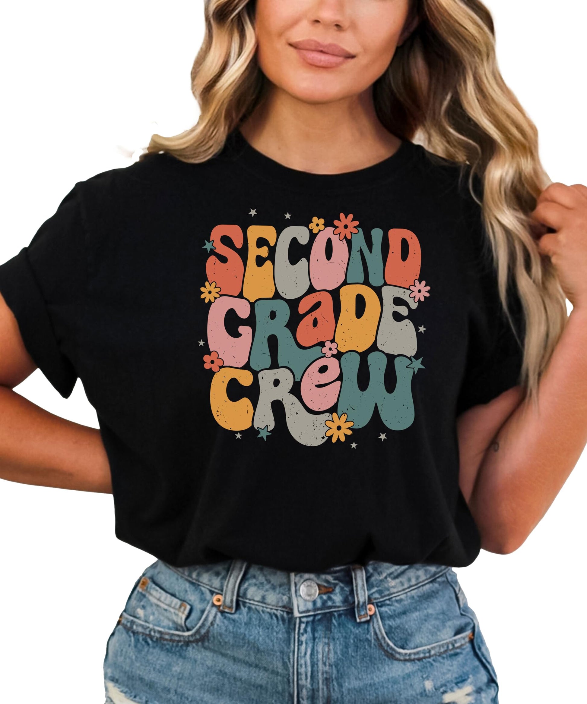 Youth size retro second grade shirt with trendy vintage floral design