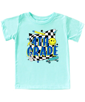 Retro 4th Grade Shirt for Boys First Day of School Skateboard T-Shirt for Kids Natural Shirt Youth Large