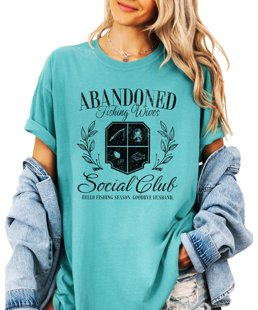 Abandoned Fishing Wives Social Club Shirt for Women Funny Fishing Season Graphic Tee for Wife