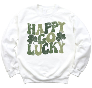 Olive Loves Apple Happy Go Lucky Sweatshirt for Women and Youth Girls St Pattys Day Clover Sweater