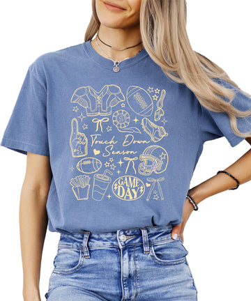 Touch Down Season Shirt for Women & Teens Trendy Football Collage T-Shirt Ivory Shirt Adult Small