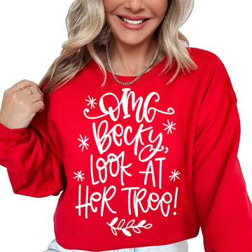 OMG Becky Look at Her Tree funny sarcastic Christmas sweatshirt for adults by Olive Loves Apple