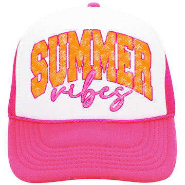 Summer Vibes Graphic Adjustable Cap Women and Teens Classic 5 Panel Mesh Snap Back Trucker Hat