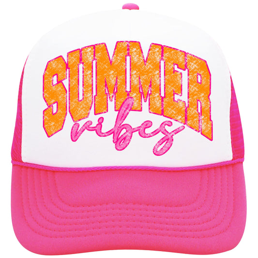 Summer Vibes Graphic Adjustable Cap Women and Teens Classic 5 Panel Mesh Snap Back Trucker Hat