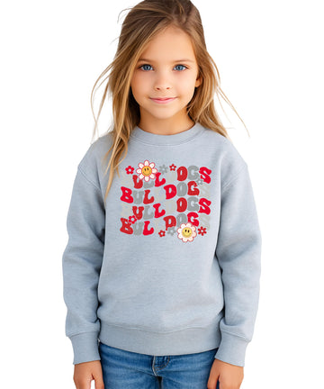 Bulldogs Team Sweatshirt for Women, Teens & Kids Floral Groovy Sports Team Sweater