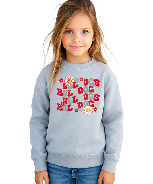 Bulldogs Team Sweatshirt for Women, Teens & Kids Floral Groovy Sports Team Sweater