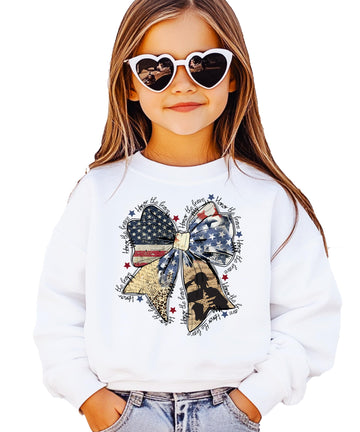 Olive Loves Apple Honor the Brave Sweatshirt for Women, Teens & Girls Patriotic Coquette Bow Pullover