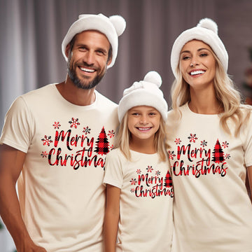 Merry Christmas Plaid Matching Family Shirts for Kids and Adults