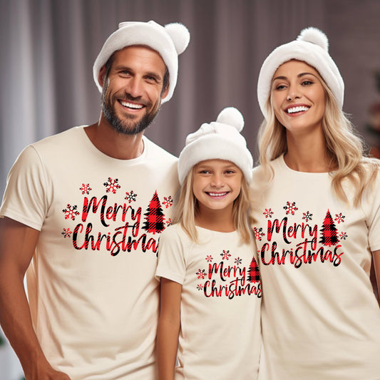 Merry Christmas Plaid Matching Family Shirts for Kids and Adults