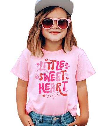 Little Sweet Heart Shirt for Girls Cute Pink Valentine's Day Graphic TShirt Pink Shirt 5-6