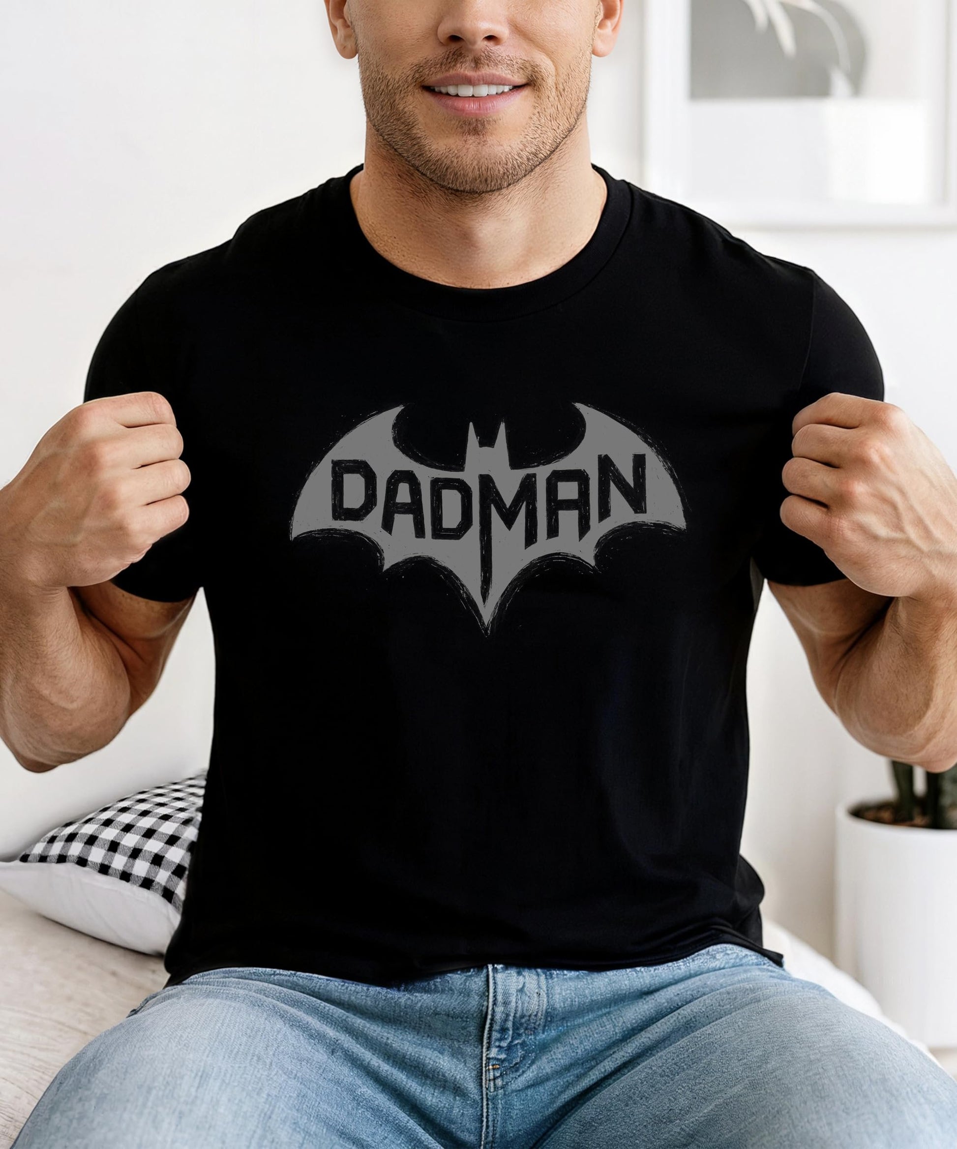 DadMan men's graphic t-shirt styled casually, perfect Father's Day or birthday gift for dads