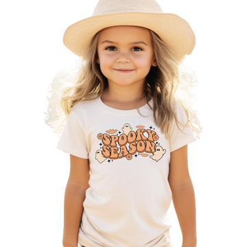 Spooky Season Groovy Ghosts Halloween Tee for Toddler Girls