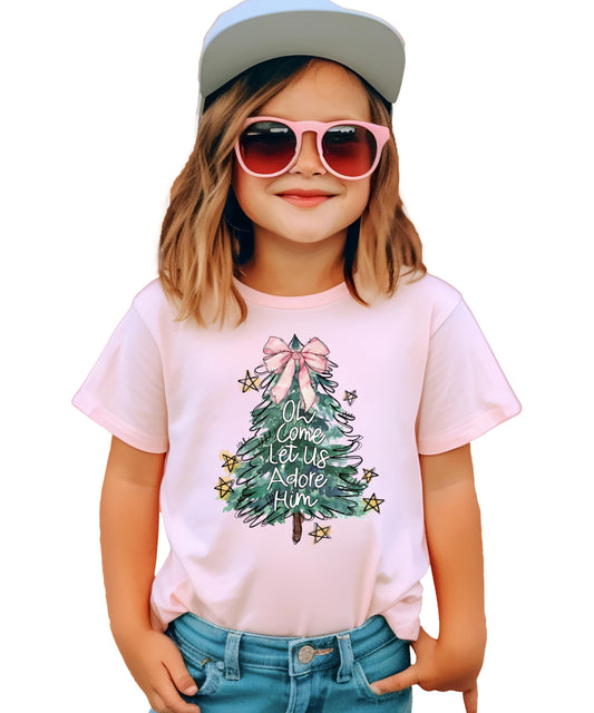Oh Come Let Us Adore Him Christmas Tree Tee