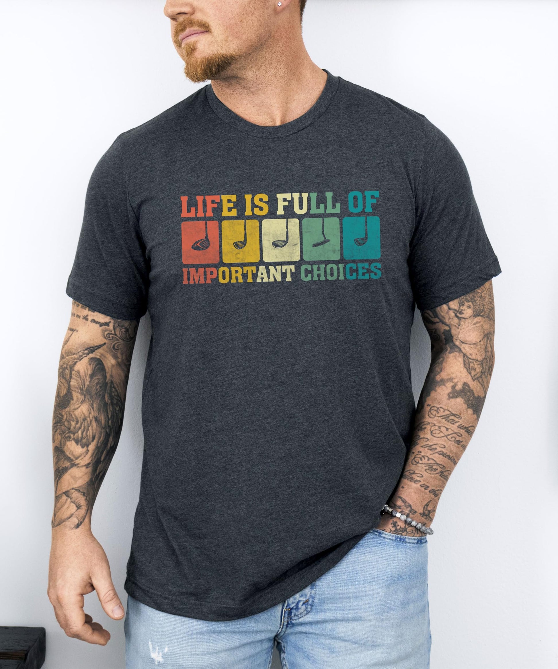 Lifestyle or alternate view of sarcastic men's golf graphic tee by Olive Loves Apple