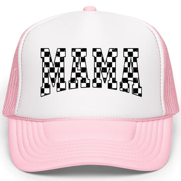 Mama White and Black Checkered Foam Front Classic 5 Panel Mesh Snapback Trucker Hat