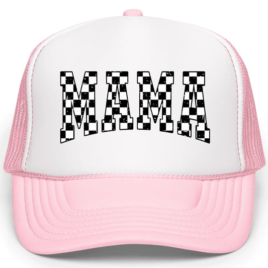 Mama White and Black Checkered Foam Front Classic 5 Panel Mesh Snapback Trucker Hat