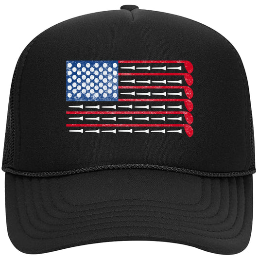 American Flag Golf Themed Trucker Hat for Men and Women Foam Front Classic 5 Panel Mesh Snapback