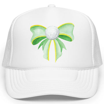 Girly Golf Ball Bow Trucker Hat for Women Trendy Golfer Foam Front Classic 5 Panel Mesh Snapback