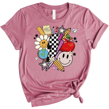 Groovy Educator Shirt for 1st Day of School, Teacher Life Shirt for Adult Women Peach Shirt Adult X-Large