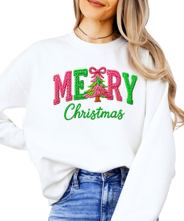 Olive Loves Apple Ink Printed Image NOT a Yarn Patch - Merry Christmas Faux Yarn Sweatshirt Matching Holiday Sweater