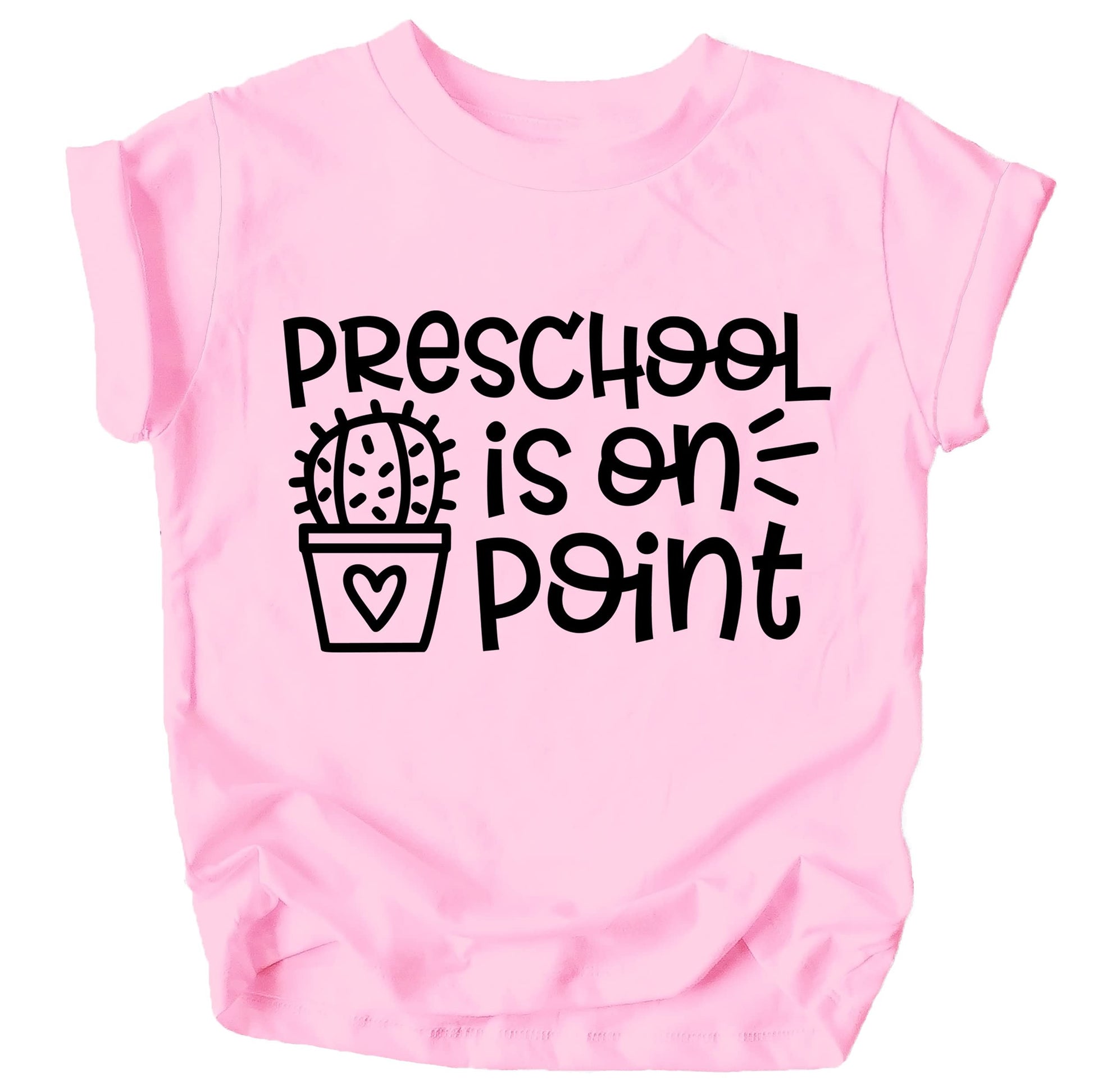 Close-up of preschool back to school shirt print in mauve on toddler tee