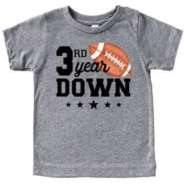 3rd Year Down Football Shirt for Boys and Girls Sports Theme Third Birthday Party Tee Natural Shirt 4T
