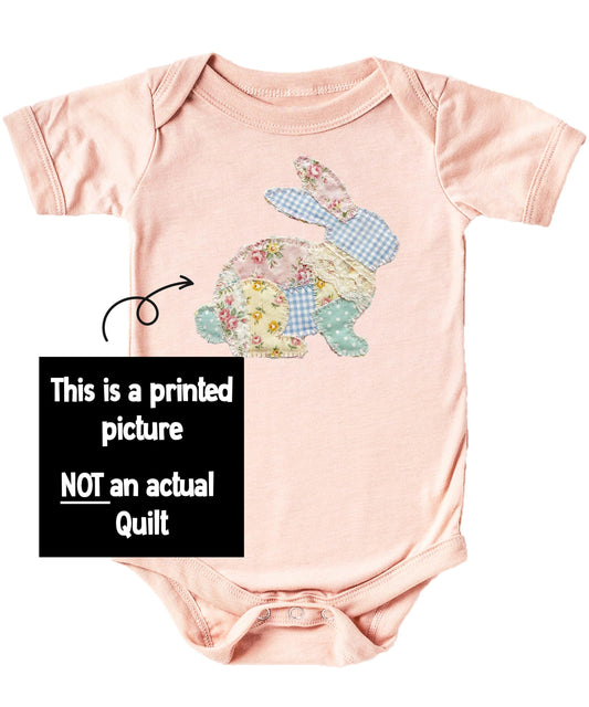 Easter Floral Bunny Faux Patchwork Baby Bodysuit