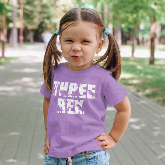 Three Rex birthday raglan style shirt for toddler boys and girls in military green