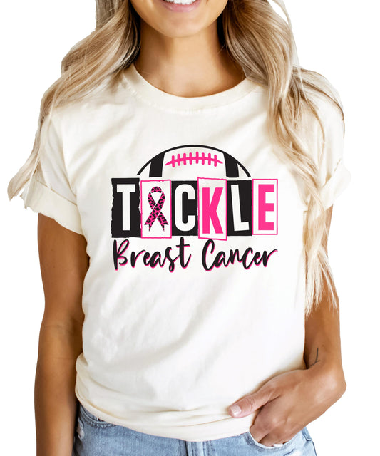 Tackle Breast Cancer Shirt for Women, Teens & Kids Pink Ribbon Football Game Day Tee