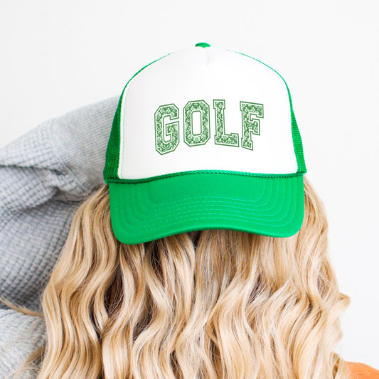Floral Varsity Style Golf Trucker Hat for Women Foam Front Classic 5 Panel Mesh Snapback