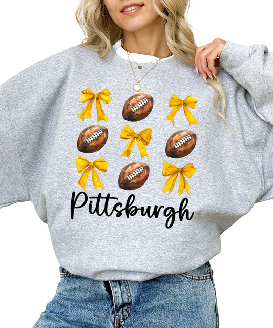 Side view of Pittsburgh football sweatshirt showing fit and fabric detail
