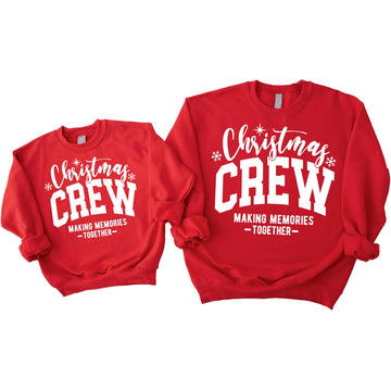 Christmas Crew Matching Family Sweatshirt Red Holiday Sweater for Mom Dad Girls Boys