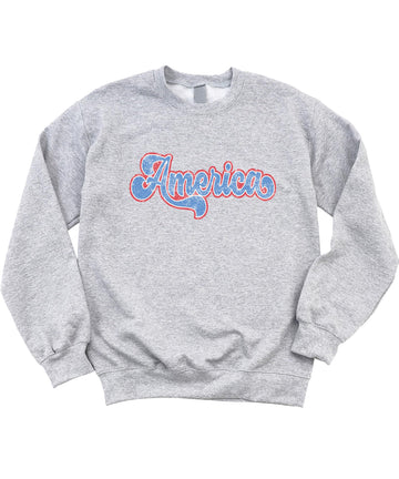 Olive Loves Apple Retro America Sweatshirt for Women, Teens & Girls Red White and Blue Patriotic Sweater