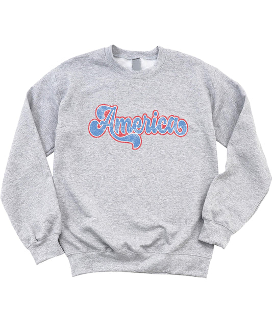 Olive Loves Apple Retro America Sweatshirt for Women, Teens & Girls Red White and Blue Patriotic Sweater