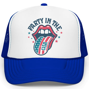 Retro Party in the USA Tongue Trucker Hat Foam Front Classic 5 Panel Mesh Snap Back