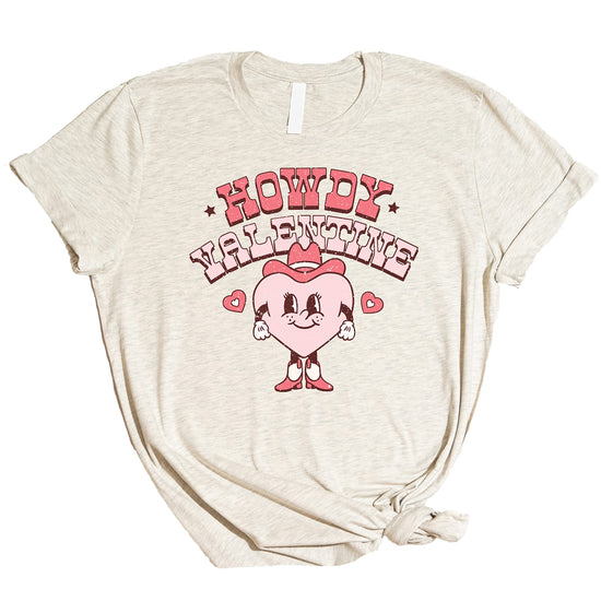 Vintage hot pink Howdy Valentine western graphic tee for toddlers and adults