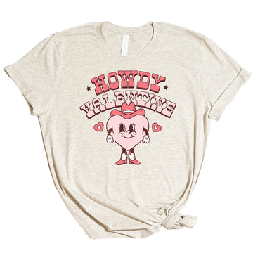 Vintage hot pink Howdy Valentine western graphic tee for toddlers and adults