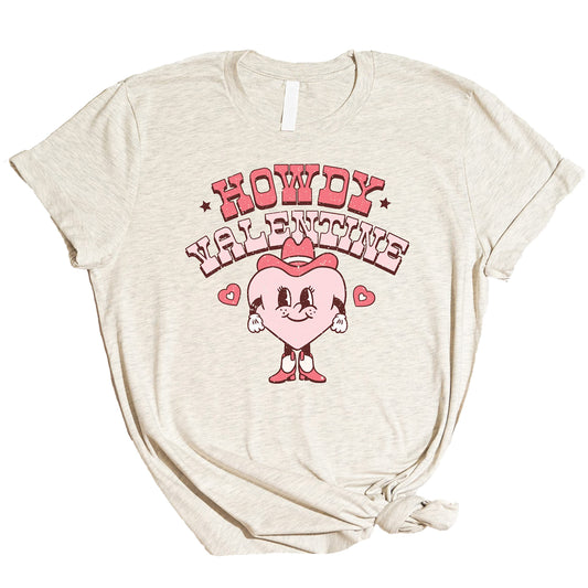 Vintage hot pink Howdy Valentine western graphic tee for toddlers and adults