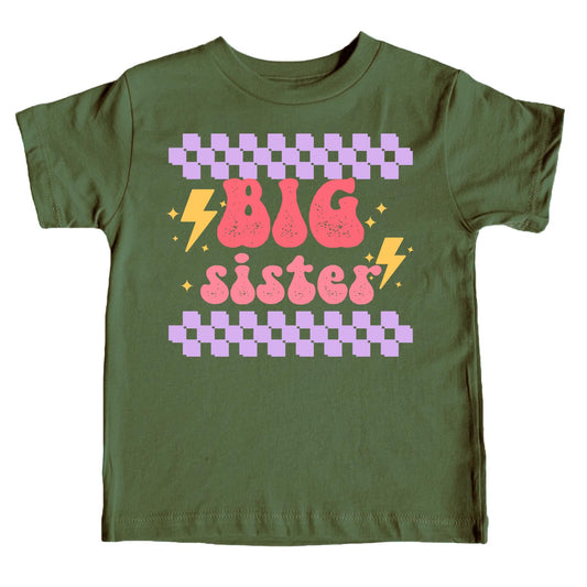 Big Sister Retro Lightning Shirt for New Baby Pregnancy Reveal Outfit
